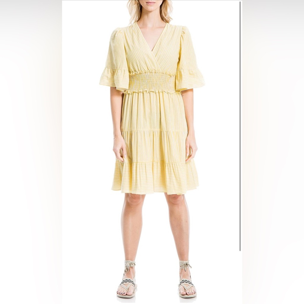 Max Studio Women’s Yarn Dye 3/4-Sleeve Mini Dress, Yellow size Small (like new) - Picture 8 of 16